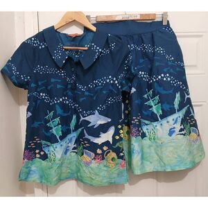 Modcloth womens small peterpan top and skirt set blue skirt has pockets
